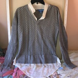Grey sweater blouse combination